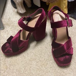 Maroon suede block heels